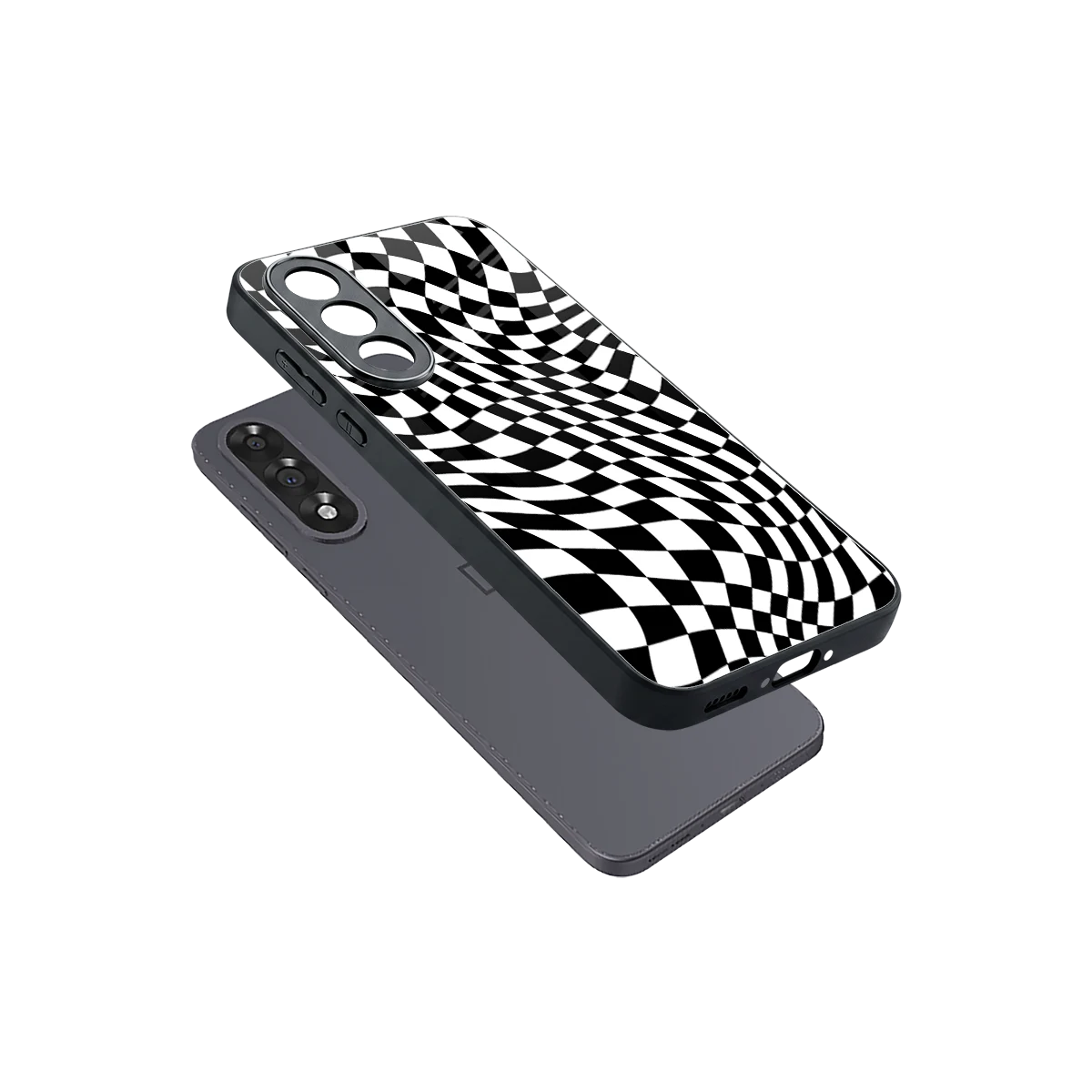 Trippy BW Checkers sleek oneplus nord 5 cover with tempered glass back and TPU edges