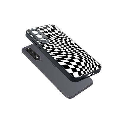Trippy BW Checkers sleek oneplus nord 5 cover with tempered glass back and TPU edges
