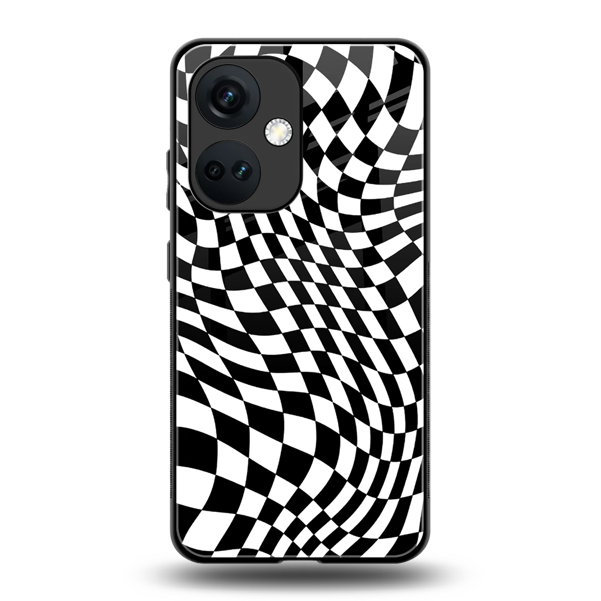 Trippy BW Checkers back phone cover | glass case for oneplus nord ce 3