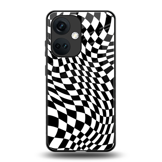 Trippy BW Checkers back phone cover | glass case for oneplus nord ce 3