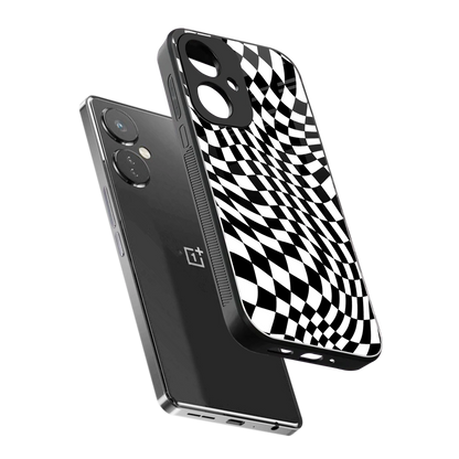 Trippy BW Checkers sleek oneplus nord ce 3 cover with tempered glass back and TPU edges