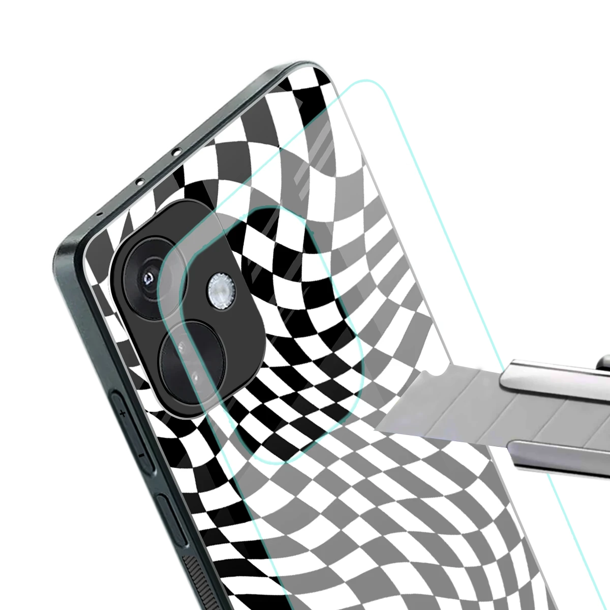 Trippy BW Checkers stylish phone case for oneplus nord ce 3 | glossy glass and slim fit