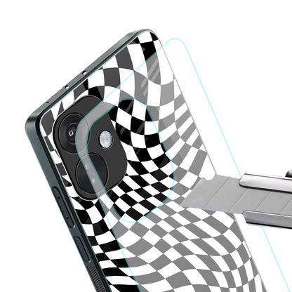 Trippy BW Checkers stylish phone case for oneplus nord ce 3 | glossy glass and slim fit