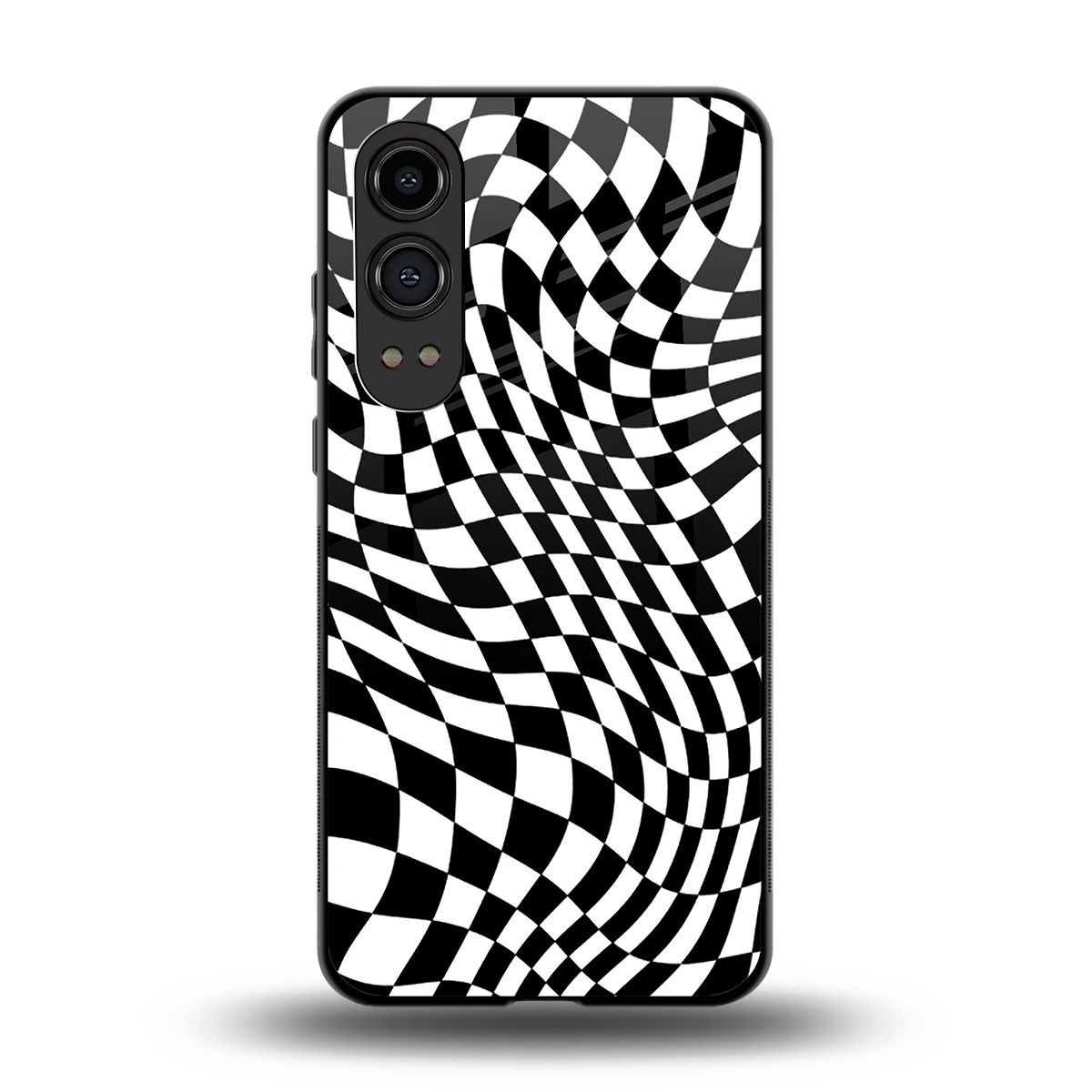 Trippy BW Checkers back phone cover | glass case for oneplus nord ce 4 lite