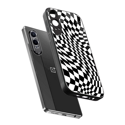 Trippy BW Checkers sleek oneplus nord ce 4 lite cover with tempered glass back and TPU edges