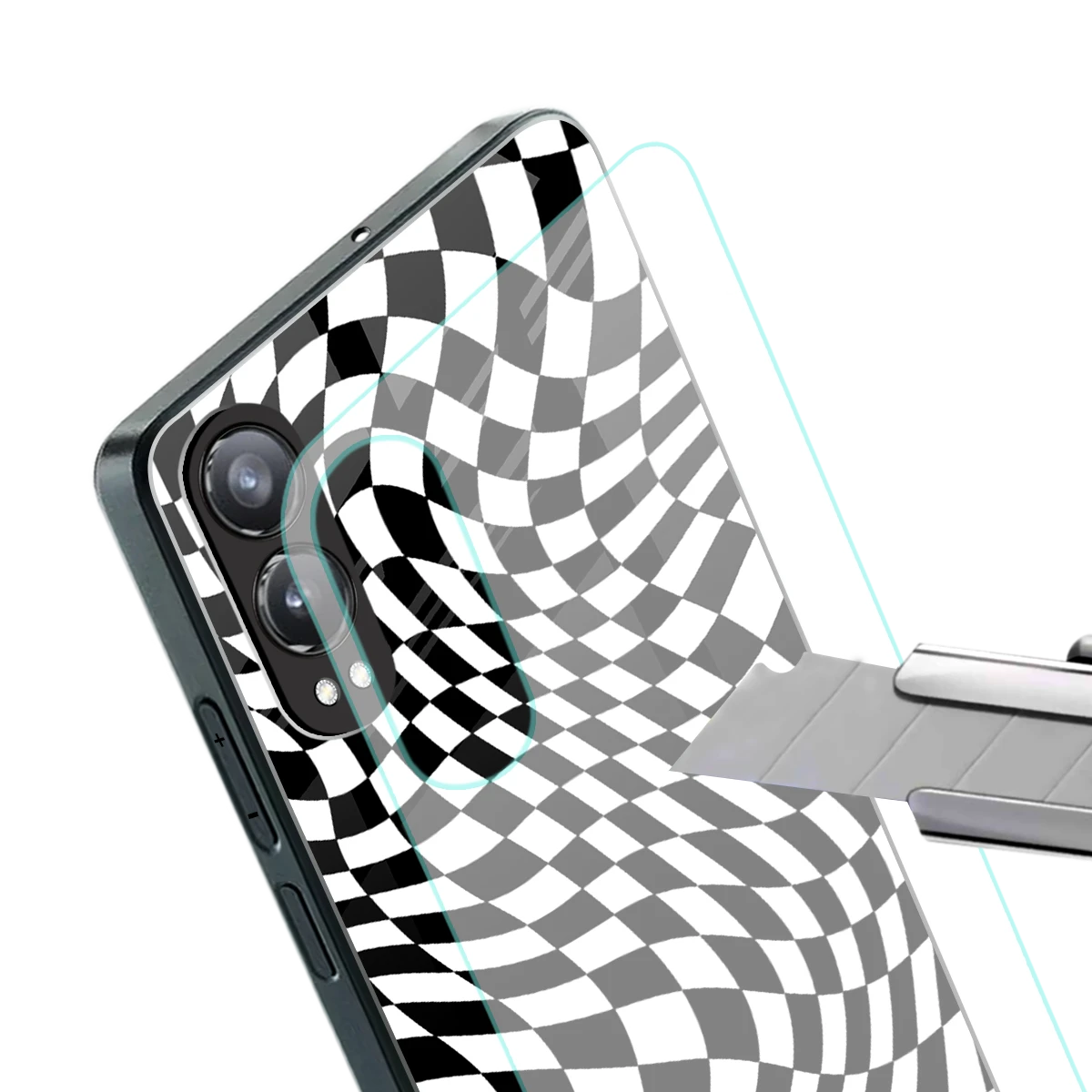 Trippy BW Checkers stylish phone case for oneplus nord ce 4 lite | glossy glass and slim fit