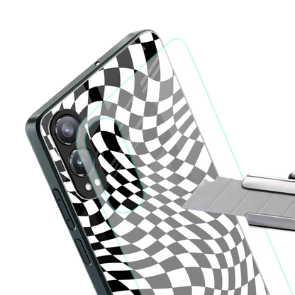 Trippy BW Checkers stylish phone case for oneplus nord ce 4 lite | glossy glass and slim fit