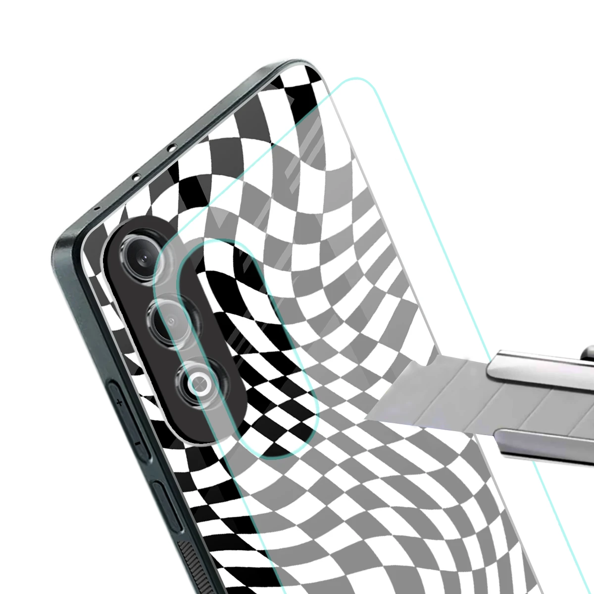 Trippy BW Checkers stylish phone case for oneplus nord ce 4 | glossy glass and slim fit