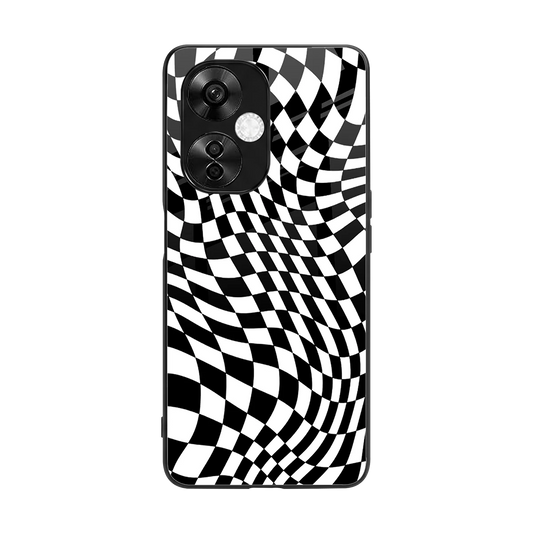Trippy BW Checkers back phone cover | glass case for oneplus nord ce 3 lite