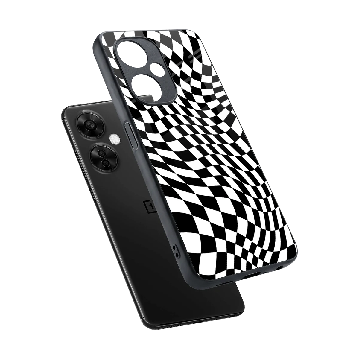 Trippy BW Checkers sleek oneplus nord ce 3 lite cover with tempered glass back and TPU edges