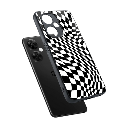 Trippy BW Checkers sleek oneplus nord ce 3 lite cover with tempered glass back and TPU edges