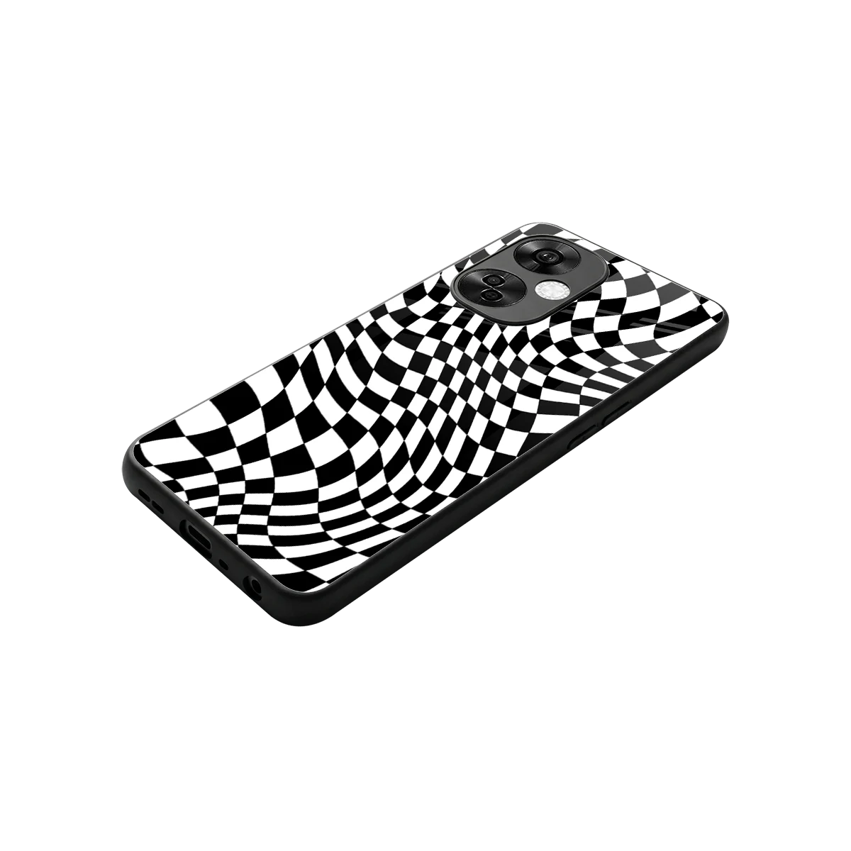 Trippy BW Checkers stylish phone case for oneplus nord ce 3 lite | glossy glass and slim fit