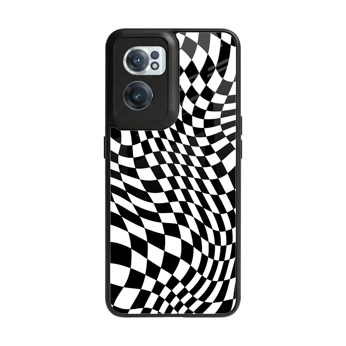 Trippy BW Checkers back phone cover | glass case for oneplus nord ce 2