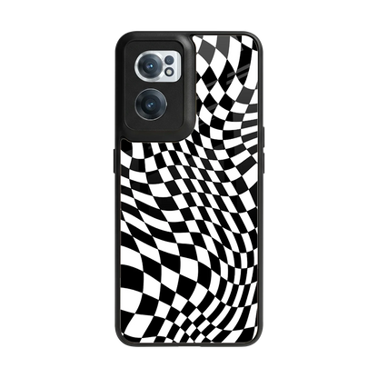 Trippy BW Checkers back phone cover | glass case for oneplus nord ce 2