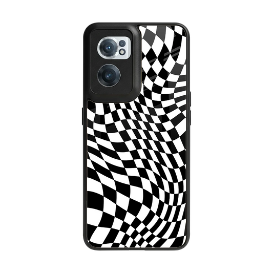Trippy BW Checkers back phone cover | glass case for oneplus nord ce 2