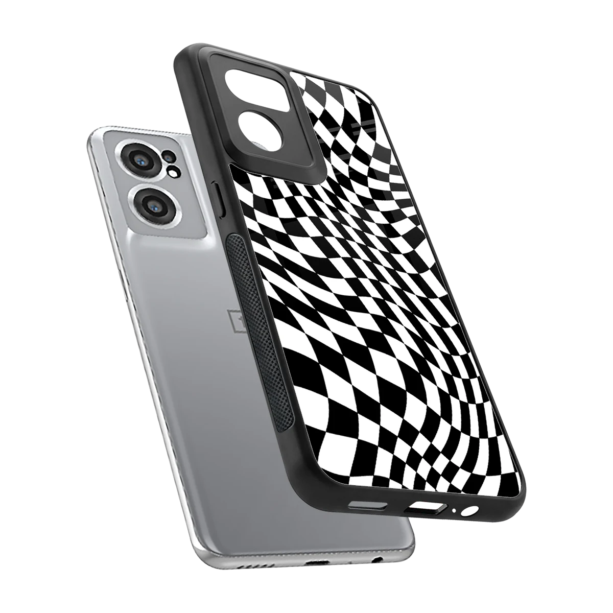 Trippy BW Checkers sleek oneplus nord ce 2 cover with tempered glass back and TPU edges