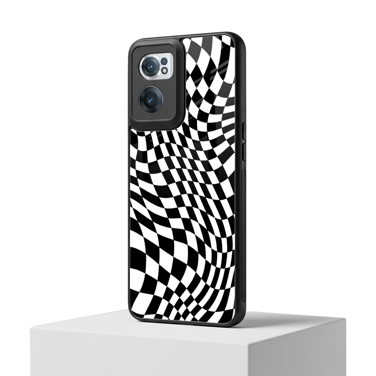 Trippy BW Checkers oneplus nord ce 2 mobile cover | shockproof glass phone case