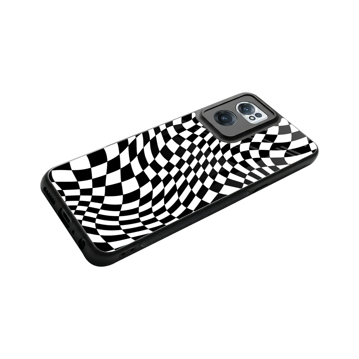Trippy BW Checkers stylish phone case for oneplus nord ce 2 | glossy glass and slim fit
