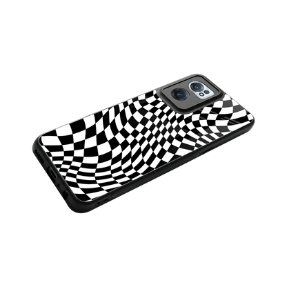 Trippy BW Checkers stylish phone case for oneplus nord ce 2 | glossy glass and slim fit