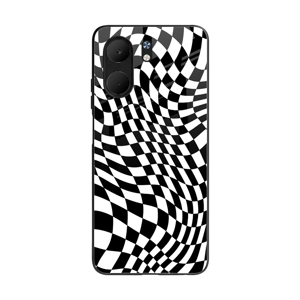 Trippy BW Checkers back phone cover | glass case for oppo a5x 5g
