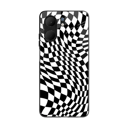 Trippy BW Checkers back phone cover | glass case for oppo a5x 5g