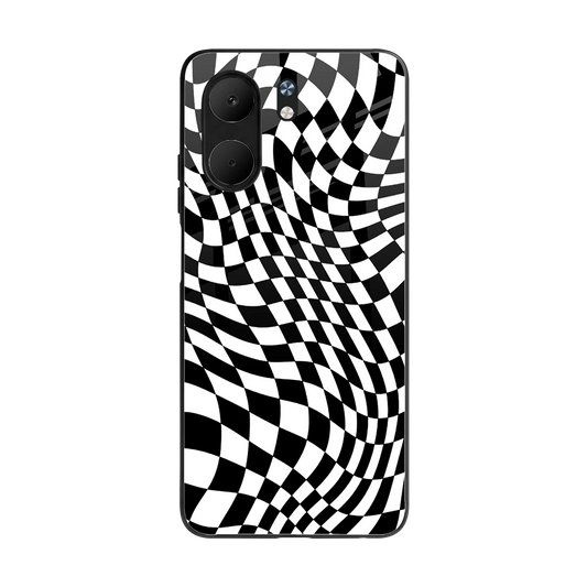 Trippy BW Checkers back phone cover | glass case for oppo a5x 5g