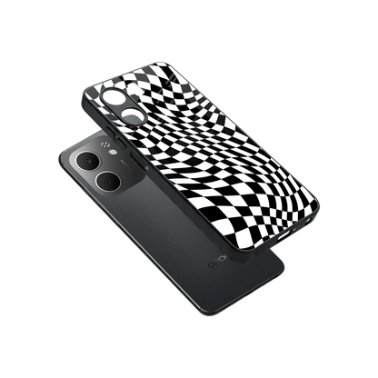 Trippy BW Checkers sleek oppo a5x 5g cover with tempered glass back and TPU edges