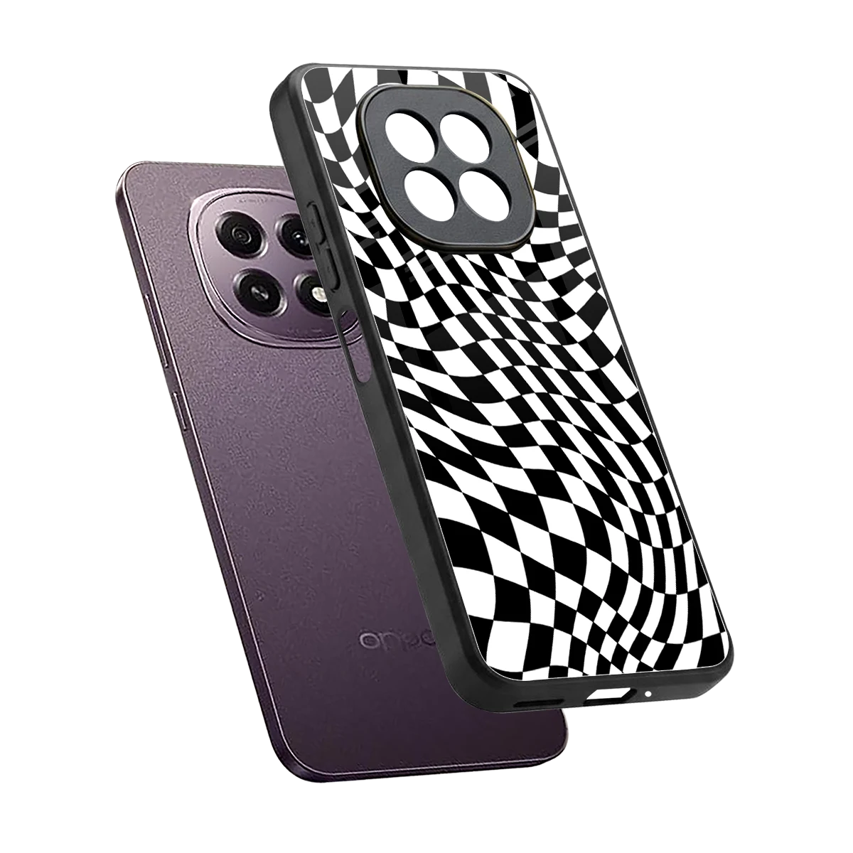 Trippy BW Checkers sleek oppo f29 5g cover with tempered glass back and TPU edges