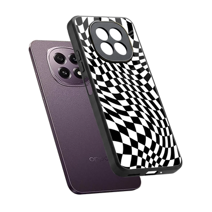 Trippy BW Checkers sleek oppo f29 5g cover with tempered glass back and TPU edges