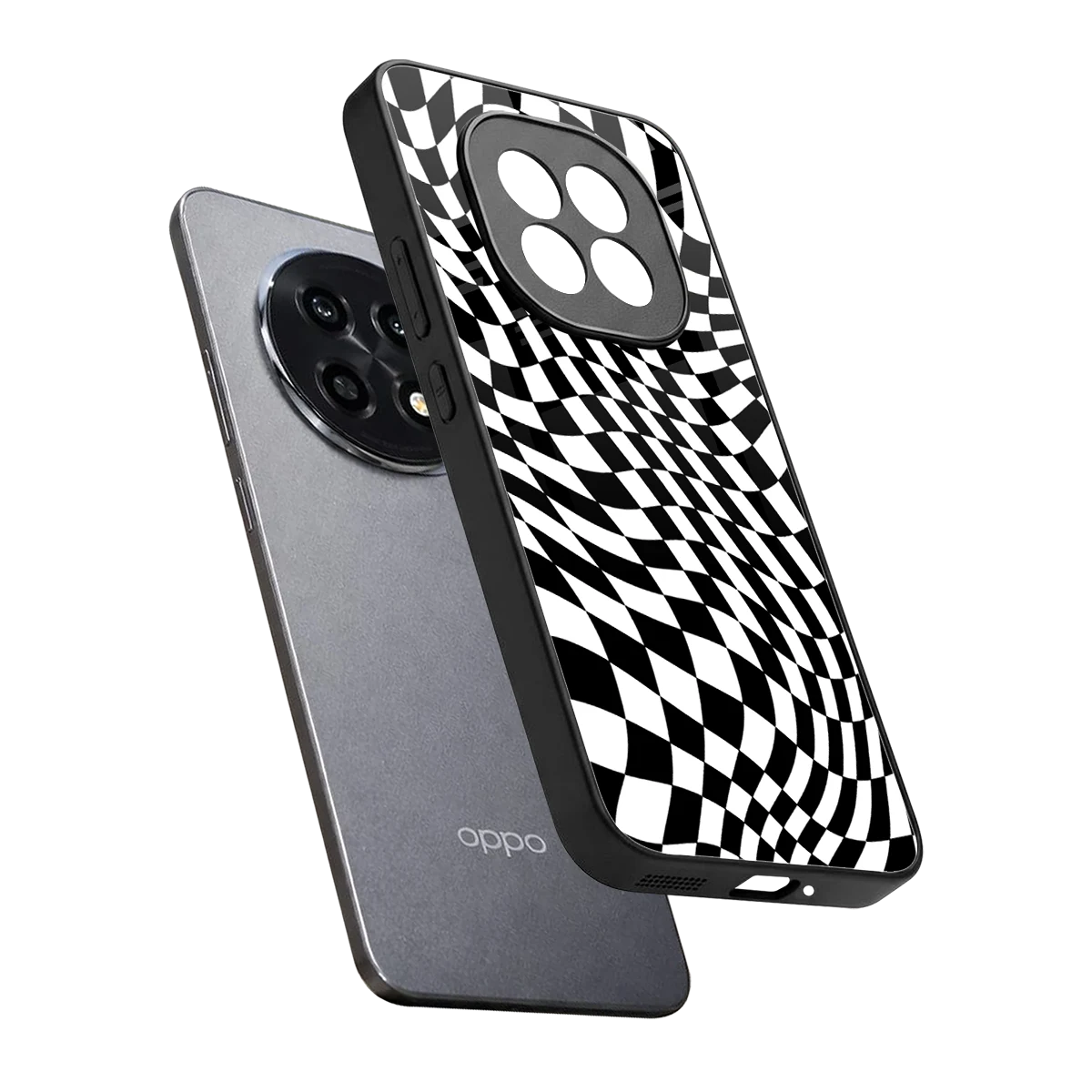 Trippy BW Checkers sleek oppo f29 pro 5g cover with tempered glass back and TPU edges