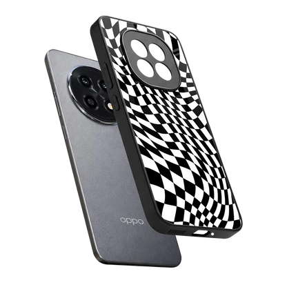 Trippy BW Checkers sleek oppo f29 pro 5g cover with tempered glass back and TPU edges