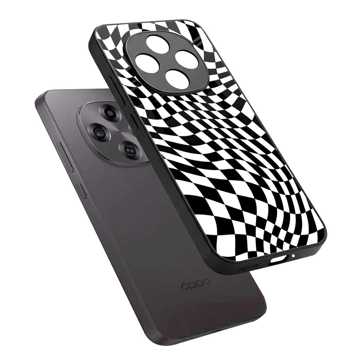 Trippy BW Checkers sleek oppo f31 pro 5g cover with tempered glass back and TPU edges