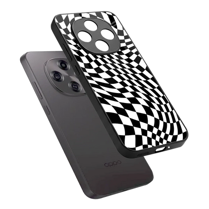 Trippy BW Checkers sleek oppo f31 pro 5g cover with tempered glass back and TPU edges