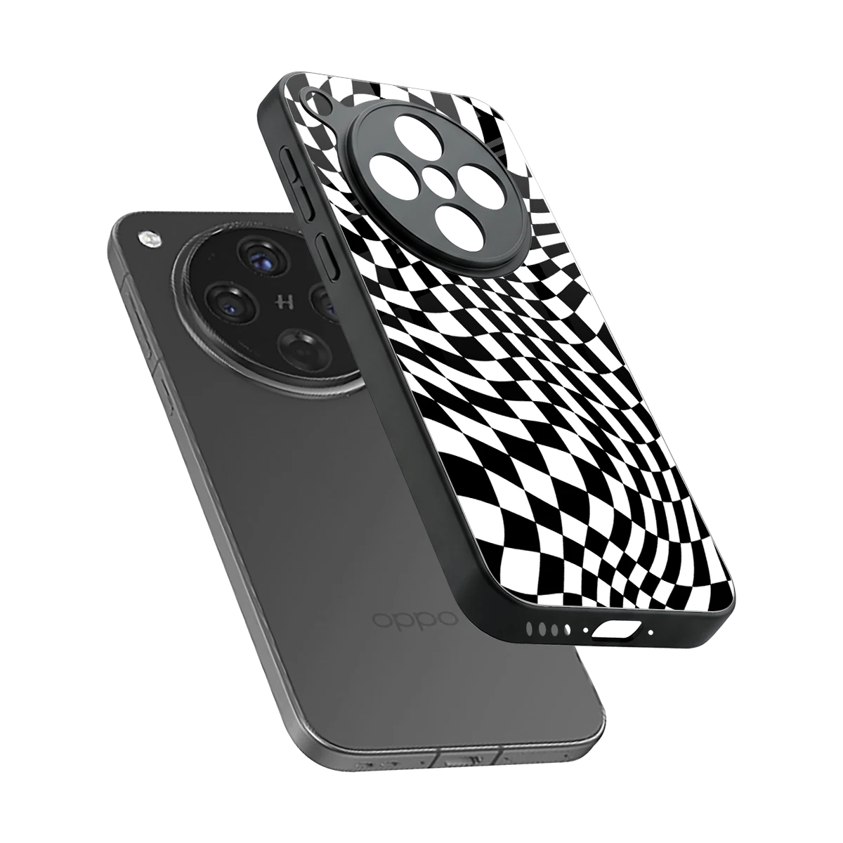 Trippy BW Checkers sleek oppo find x8 cover with tempered glass back and TPU edges