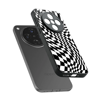 Trippy BW Checkers sleek oppo find x8 cover with tempered glass back and TPU edges