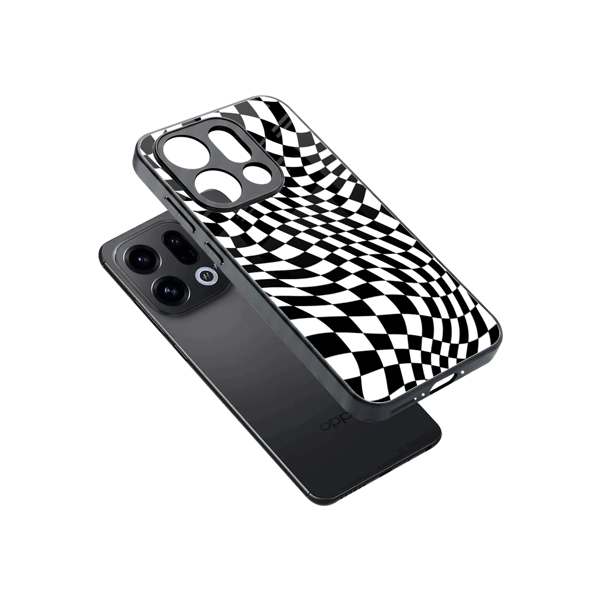 Trippy BW Checkers sleek oppo find x9 cover with tempered glass back and TPU edges