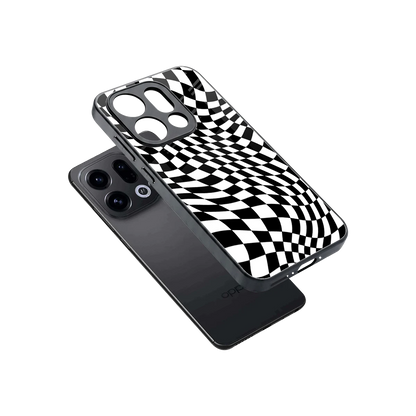 Trippy BW Checkers sleek oppo find x9 cover with tempered glass back and TPU edges