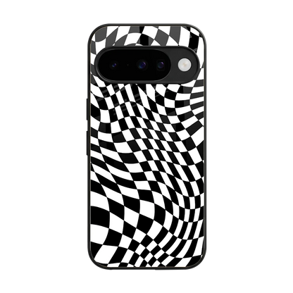 Trippy BW Checkers back phone cover | glass case for google pixel 10
