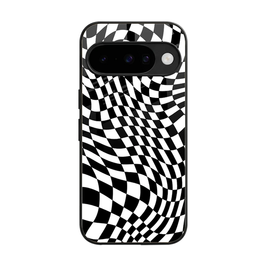 Trippy BW Checkers back phone cover | glass case for google pixel 10