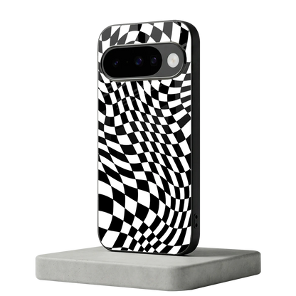 Trippy BW Checkers google pixel 10 mobile cover | shockproof glass phone case