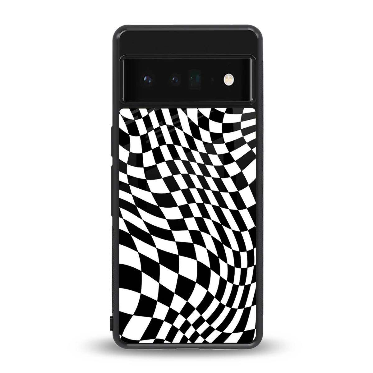 Trippy BW Checkers back phone cover | glass case for google pixel 6 pro