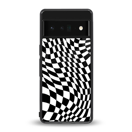 Trippy BW Checkers back phone cover | glass case for google pixel 6 pro