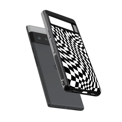 Trippy BW Checkers sleek google pixel 6 pro cover with tempered glass back and TPU edges