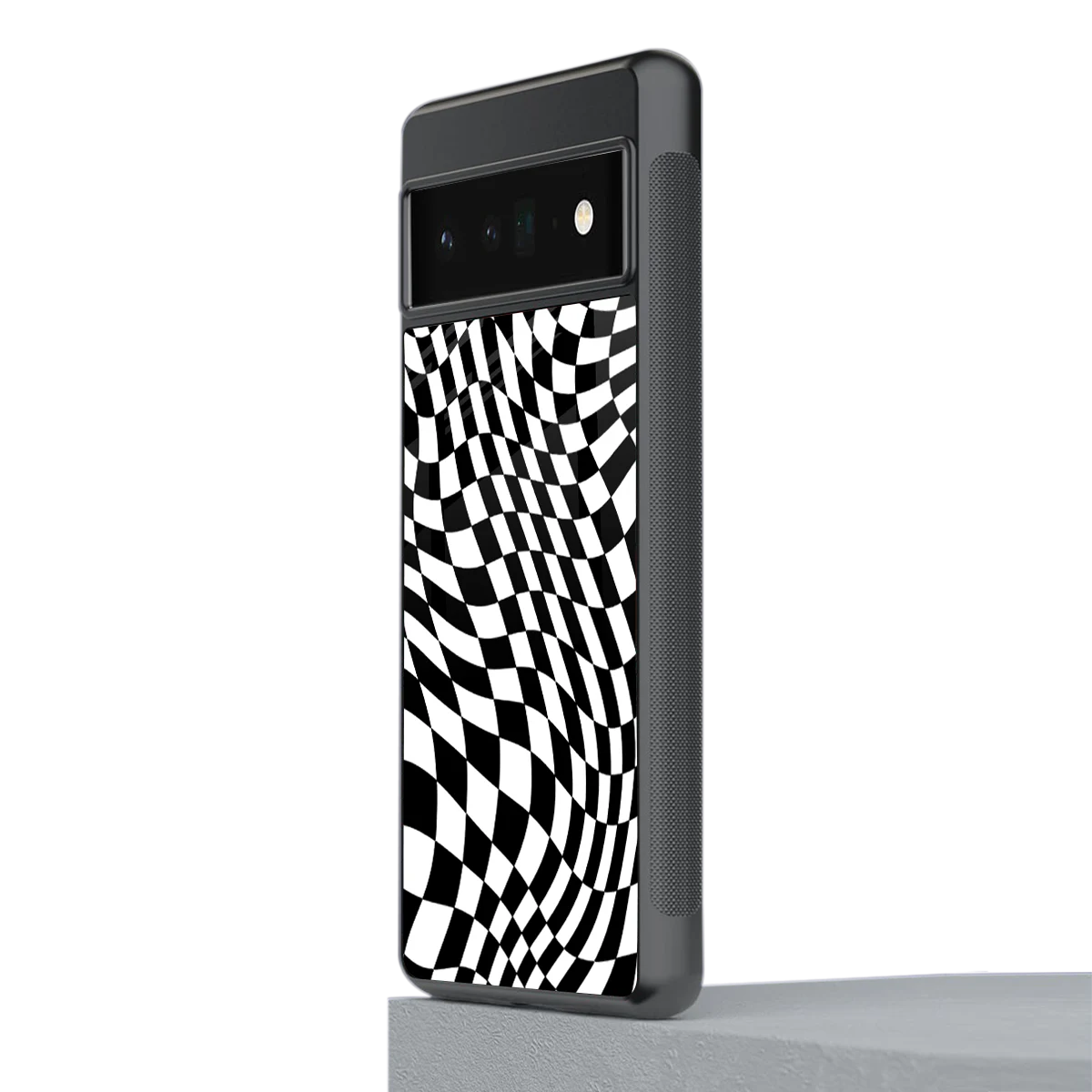 Trippy BW Checkers stylish phone case for google pixel 6 pro | glossy glass and slim fit