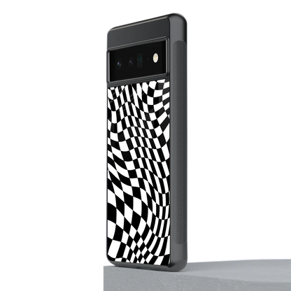 Trippy BW Checkers stylish phone case for google pixel 6 pro | glossy glass and slim fit