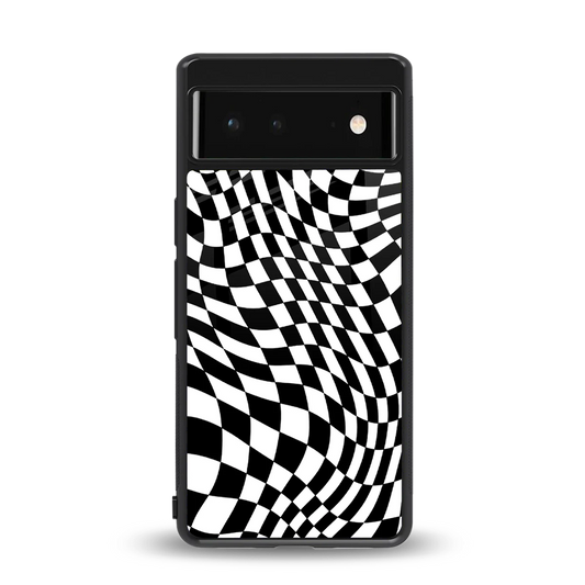 Trippy BW Checkers back phone cover | glass case for google pixel 6