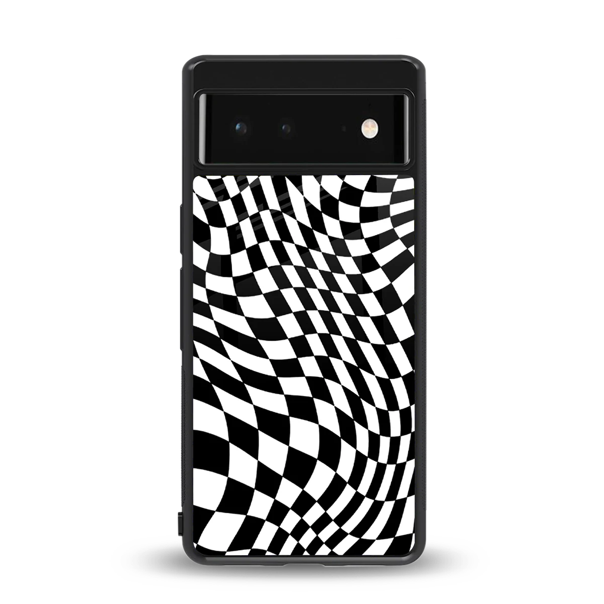 Trippy BW Checkers back phone cover | glass case for google pixel 6a