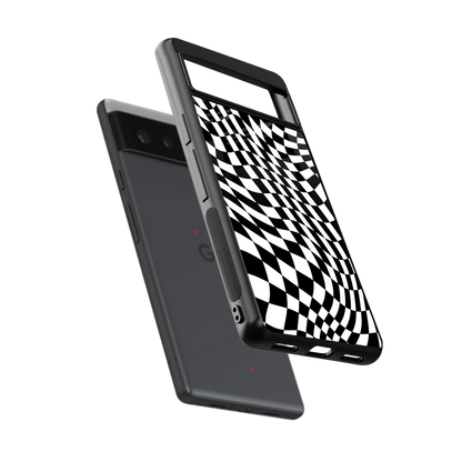Trippy BW Checkers sleek google pixel 6 cover with tempered glass back and TPU edges
