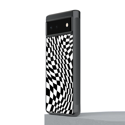 Trippy BW Checkers stylish phone case for google pixel 6 | glossy glass and slim fit