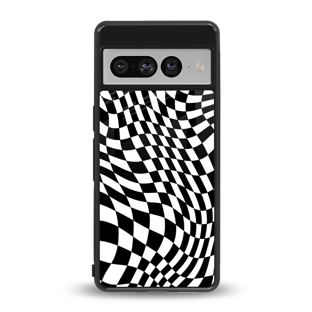 Trippy BW Checkers back phone cover | glass case for google pixel 7 pro